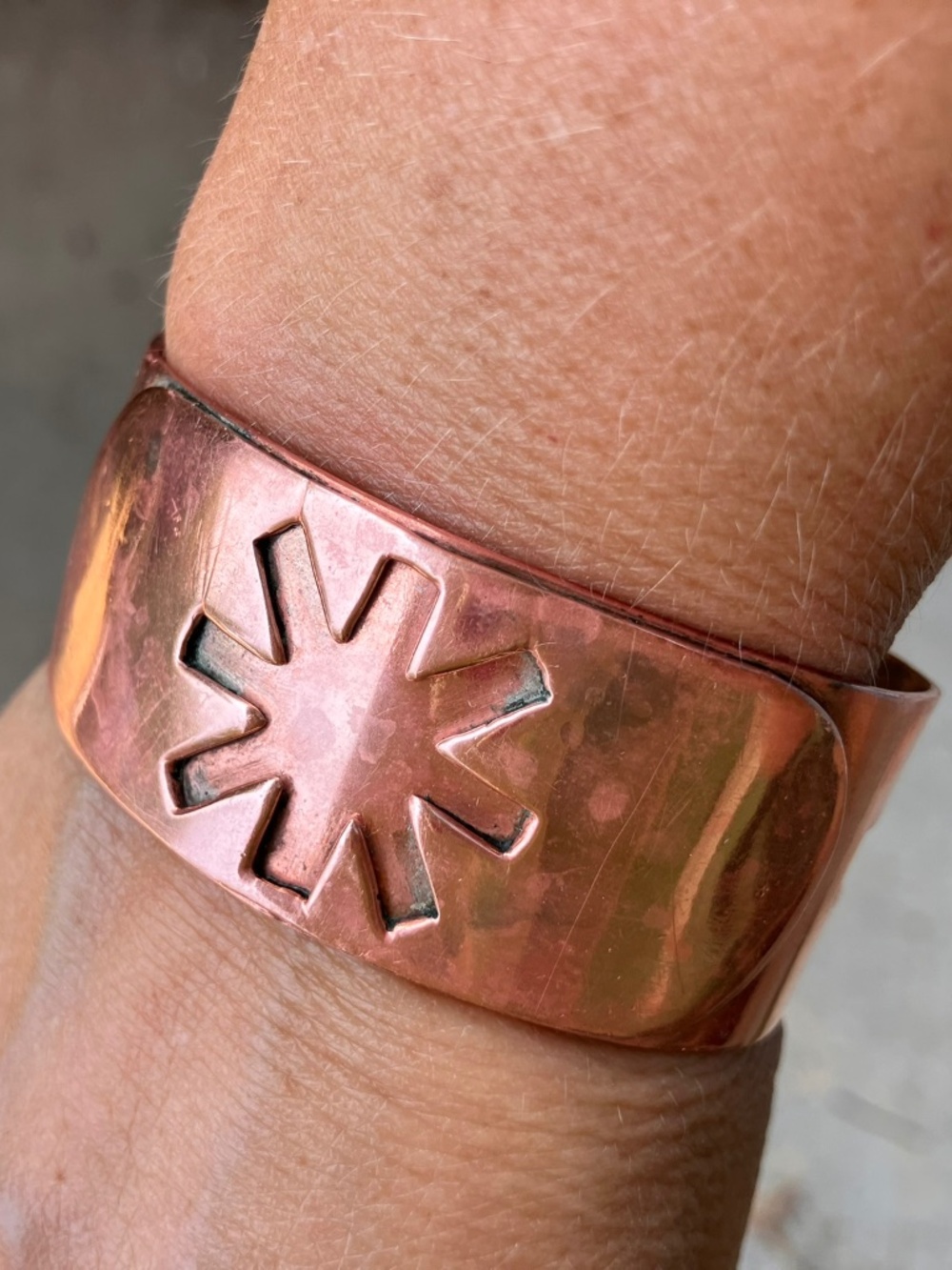 Vintage 1" Wide Copper Asterisk Cuff Bracelet